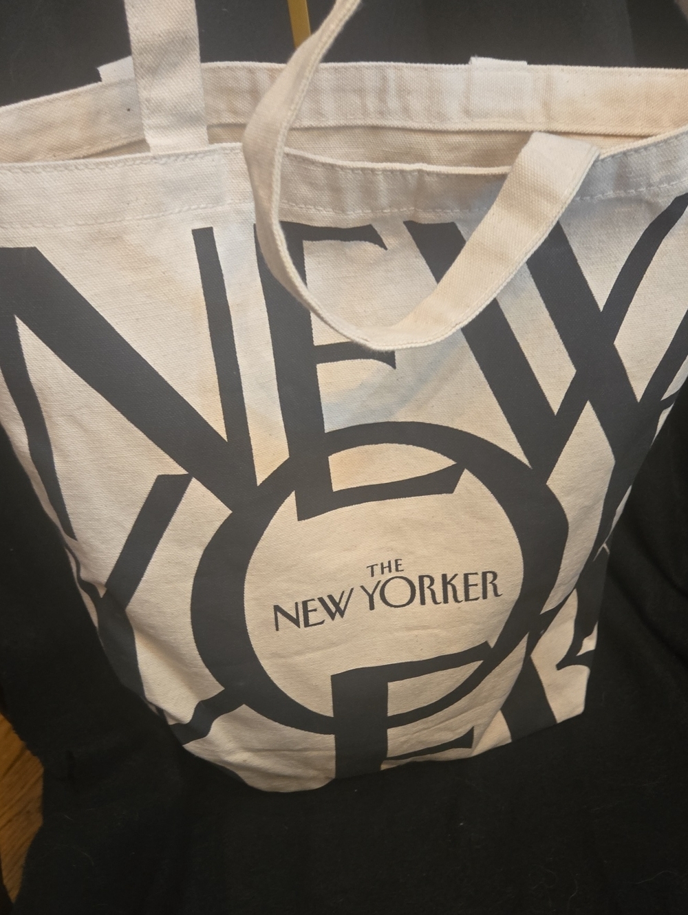 New Yorker Canvas Tote Bag in Natural with Black Print
